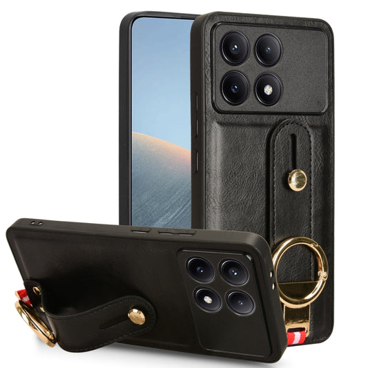 For Xiaomi Poco X6 Pro/Redmi K70E Wristband Leather Back Phone Case(Black) - Xiaomi Cases by buy2fix | Online Shopping UK | buy2fix