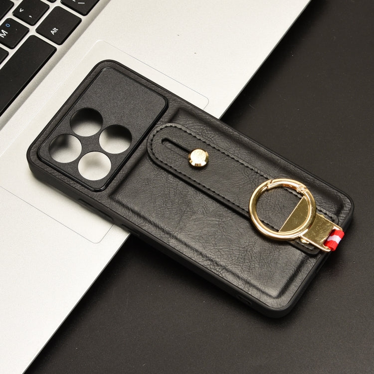 For Xiaomi Poco X6 Pro/Redmi K70E Wristband Leather Back Phone Case(Black) - Xiaomi Cases by buy2fix | Online Shopping UK | buy2fix