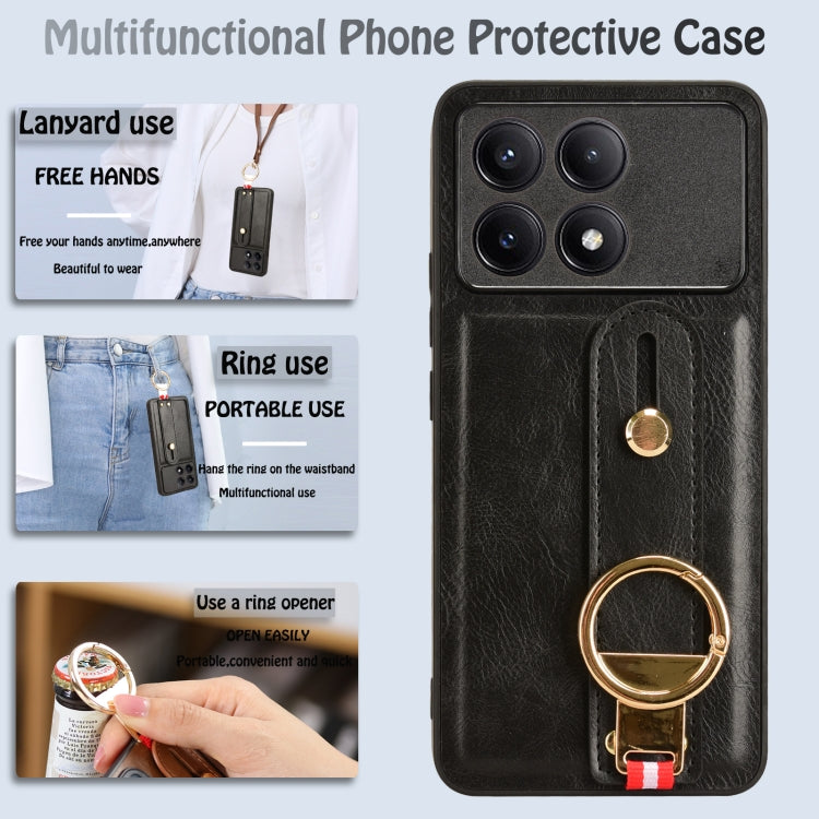 For Xiaomi Poco X6 Pro/Redmi K70E Wristband Leather Back Phone Case(Black) - Xiaomi Cases by buy2fix | Online Shopping UK | buy2fix