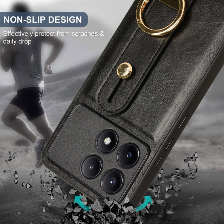 For Xiaomi Poco X6 Pro/Redmi K70E Wristband Leather Back Phone Case(Black) - Xiaomi Cases by buy2fix | Online Shopping UK | buy2fix