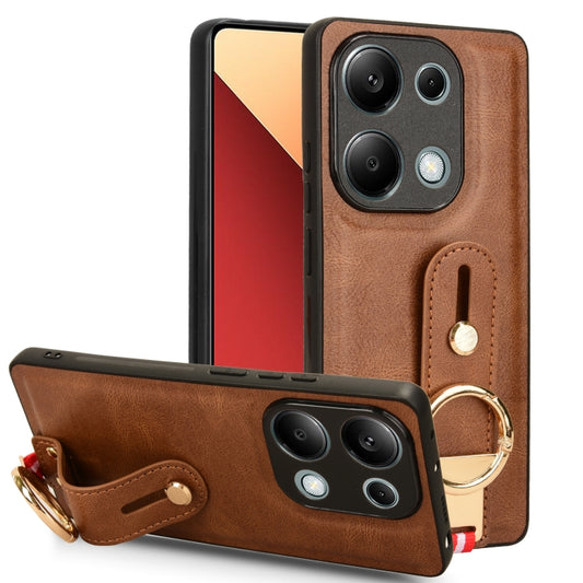 For Xiaomi Redmi Note 13 Pro 4G Wristband Leather Back Phone Case(Brown) - Xiaomi Cases by buy2fix | Online Shopping UK | buy2fix