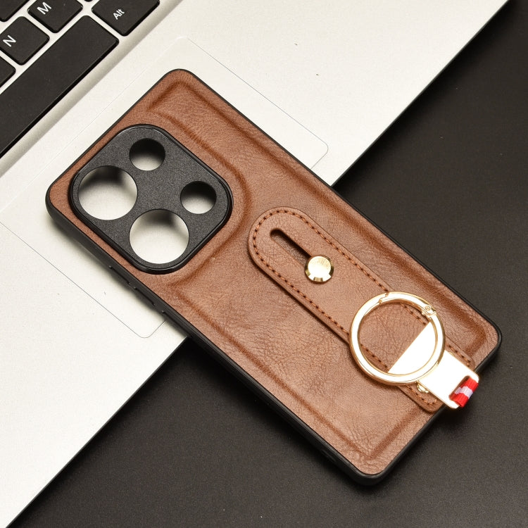 For Xiaomi Redmi Note 13 Pro 4G Wristband Leather Back Phone Case(Brown) - Xiaomi Cases by buy2fix | Online Shopping UK | buy2fix