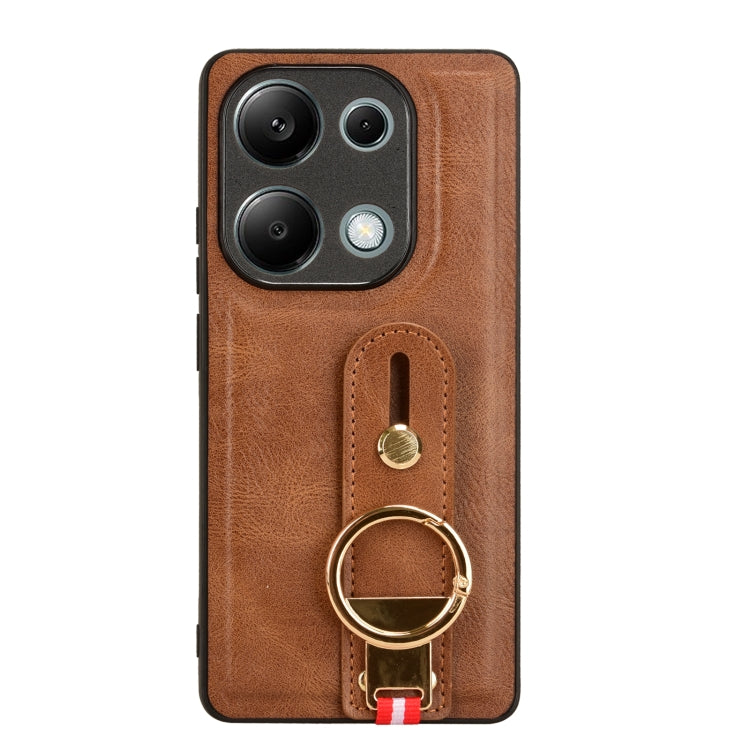 For Xiaomi Redmi Note 13 Pro 4G Wristband Leather Back Phone Case(Brown) - Xiaomi Cases by buy2fix | Online Shopping UK | buy2fix