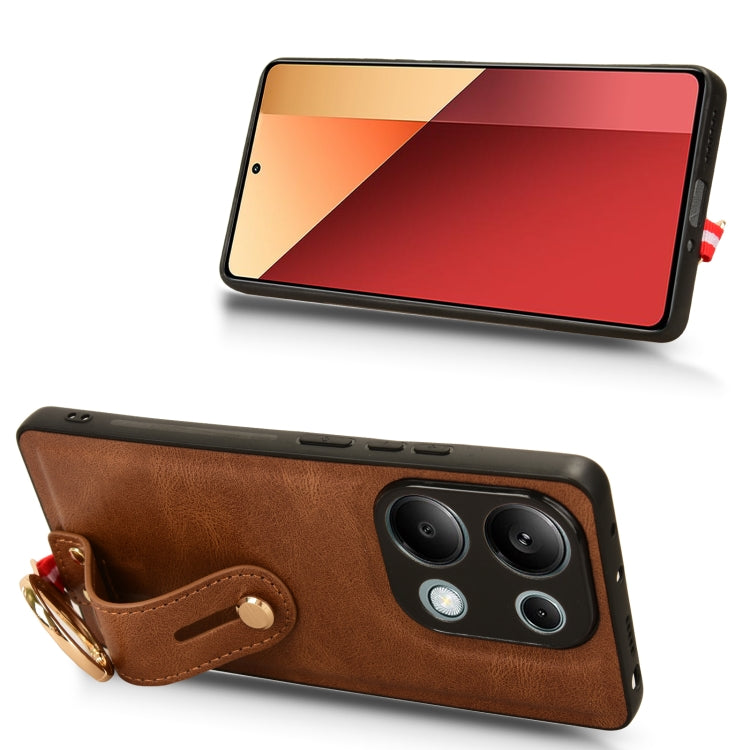 For Xiaomi Redmi Note 13 Pro 4G Wristband Leather Back Phone Case(Brown) - Xiaomi Cases by buy2fix | Online Shopping UK | buy2fix