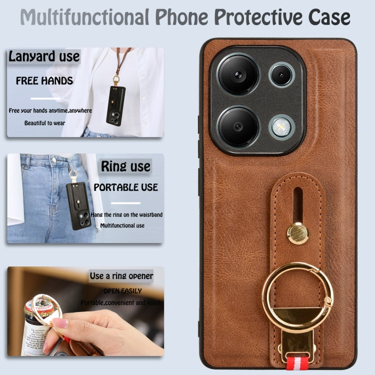 For Xiaomi Redmi Note 13 Pro 4G Wristband Leather Back Phone Case(Brown) - Xiaomi Cases by buy2fix | Online Shopping UK | buy2fix