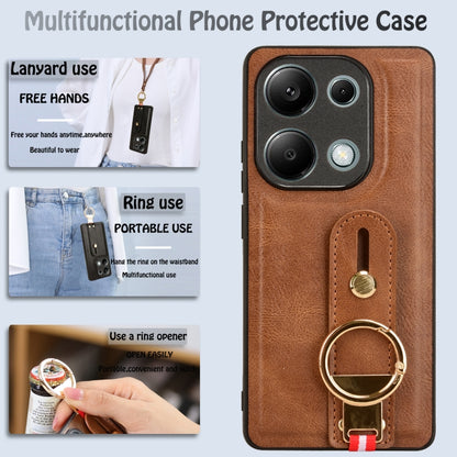 For Xiaomi Redmi Note 13 Pro 4G Wristband Leather Back Phone Case(Brown) - Xiaomi Cases by buy2fix | Online Shopping UK | buy2fix