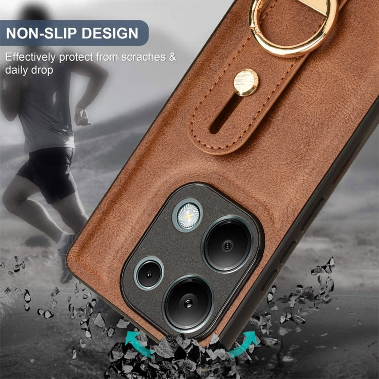 For Xiaomi Redmi Note 13 Pro 4G Wristband Leather Back Phone Case(Brown) - Xiaomi Cases by buy2fix | Online Shopping UK | buy2fix
