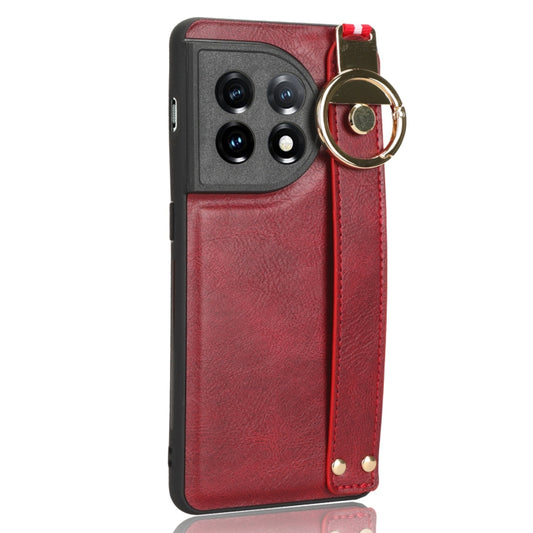 For OnePlus 11 Wristband Leather Back Phone Case(Red) - OnePlus Cases by buy2fix | Online Shopping UK | buy2fix