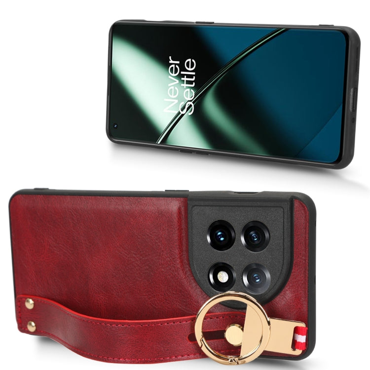 For OnePlus 11 Wristband Leather Back Phone Case(Red) - OnePlus Cases by buy2fix | Online Shopping UK | buy2fix