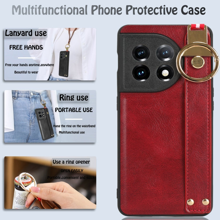 For OnePlus 11 Wristband Leather Back Phone Case(Red) - OnePlus Cases by buy2fix | Online Shopping UK | buy2fix