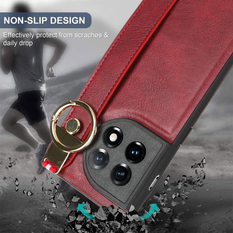 For OnePlus 11 Wristband Leather Back Phone Case(Red) - OnePlus Cases by buy2fix | Online Shopping UK | buy2fix