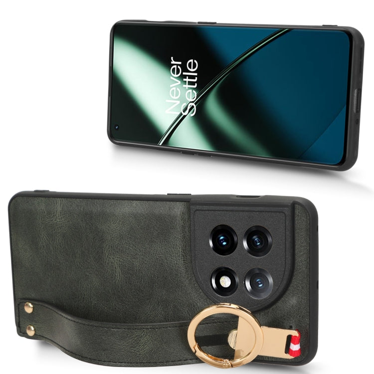 For OnePlus 11 Wristband Leather Back Phone Case(Green) - OnePlus Cases by buy2fix | Online Shopping UK | buy2fix