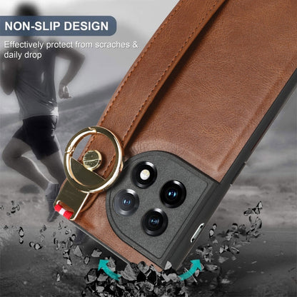 For OnePlus 11 Wristband Leather Back Phone Case(Brown) - OnePlus Cases by buy2fix | Online Shopping UK | buy2fix