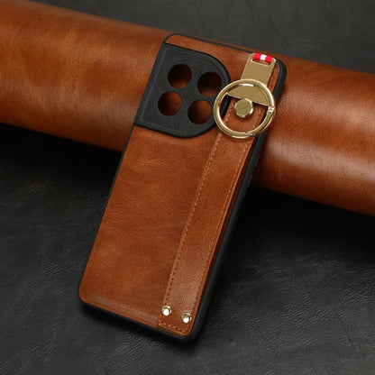 For OnePlus 11 Wristband Leather Back Phone Case(Brown) - OnePlus Cases by buy2fix | Online Shopping UK | buy2fix