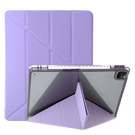 For iPad Pro 12.9 2022 / 2021 / 2020 Clear Acrylic Deformation Leather Tablet Case(Purple)
