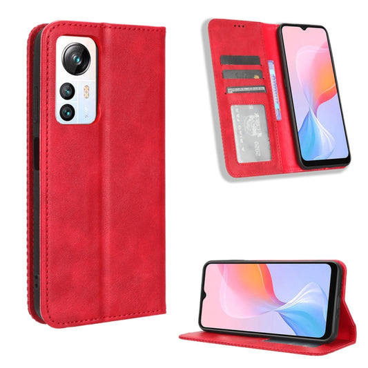 For Blackview A85 Magnetic Buckle Retro Texture Leather Phone Case(Red) by buy2fix