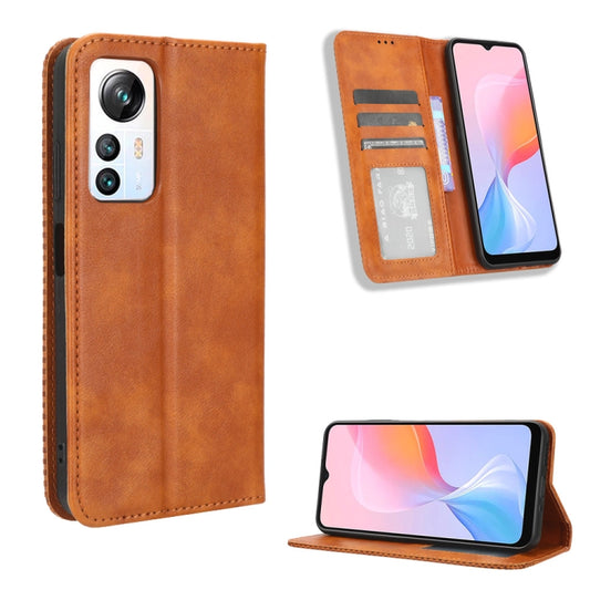 For Blackview A85 Magnetic Buckle Retro Texture Leather Phone Case(Brown) by buy2fix