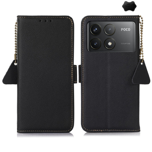 For Xiaomi Redmi K70 Pro Side-Magnetic TJ Genuine Leather RFID Phone Case(Black) - Xiaomi Cases by buy2fix | Online Shopping UK | buy2fix