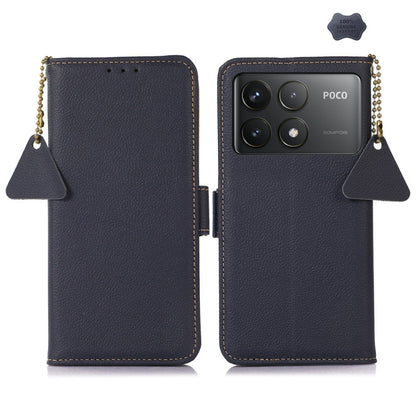 For Xiaomi Redmi K70 Pro Side-Magnetic TJ Genuine Leather RFID Phone Case(Blue) - Xiaomi Cases by buy2fix | Online Shopping UK | buy2fix