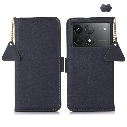 For Xiaomi Redmi K70 Pro Side-Magnetic TJ Genuine Leather RFID Phone Case(Blue) - Xiaomi Cases by buy2fix | Online Shopping UK | buy2fix