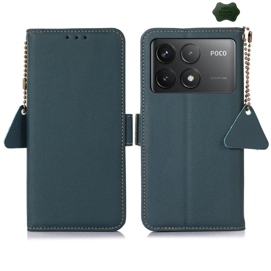 For Xiaomi Redmi K70 Pro Side-Magnetic TJ Genuine Leather RFID Phone Case(Green) - Xiaomi Cases by buy2fix | Online Shopping UK | buy2fix