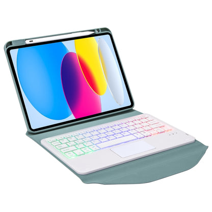 Z10B-AS For iPad 10th Gen 10.9 2022 / 11 2025 Pen Slot Touchpad Backlight Bluetooth Keyboard Leather Tablet Case(Green) - Universal by buy2fix | Online Shopping UK | buy2fix