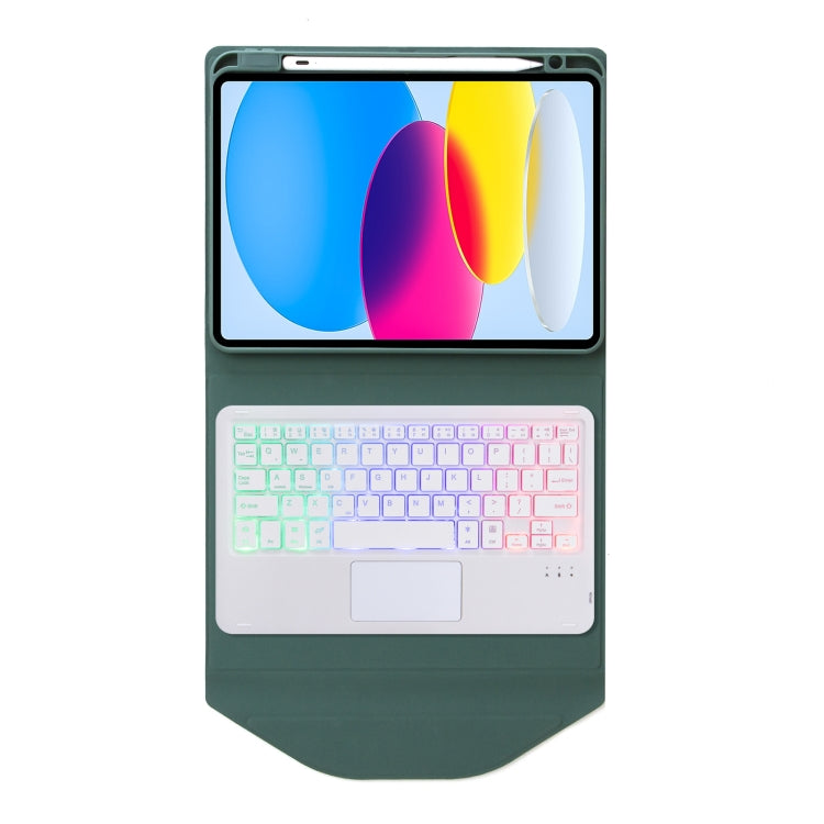 Z10B-AS For iPad 10th Gen 10.9 2022 / 11 2025 Pen Slot Touchpad Backlight Bluetooth Keyboard Leather Tablet Case(Green) - Universal by buy2fix | Online Shopping UK | buy2fix