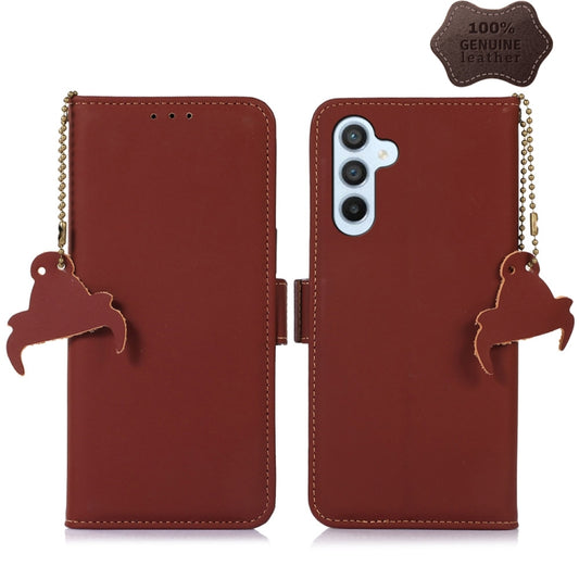 For Samsung Galaxy M54 5G Genuine Leather Magnetic RFID Leather Phone Case(Coffee) - Galaxy Phone Cases by buy2fix | Online Shopping UK | buy2fix
