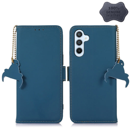 For Samsung Galaxy S23 FE 5G Genuine Leather Magnetic RFID Leather Phone Case(Blue) - Galaxy S23 FE 5G Cases by buy2fix | Online Shopping UK | buy2fix