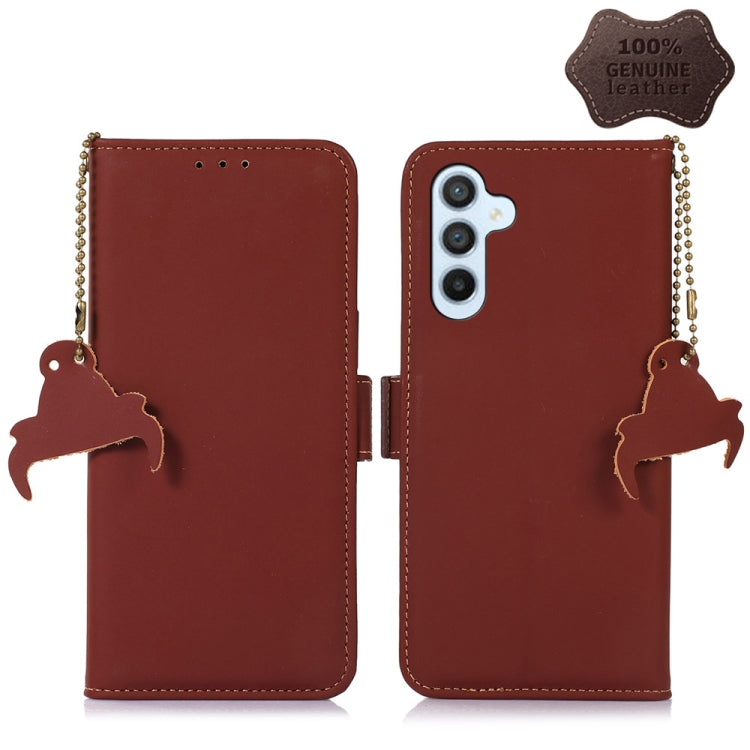 For Samsung Galaxy S23 FE 5G Genuine Leather Magnetic RFID Leather Phone Case(Coffee) - Galaxy S23 FE 5G Cases by buy2fix | Online Shopping UK | buy2fix
