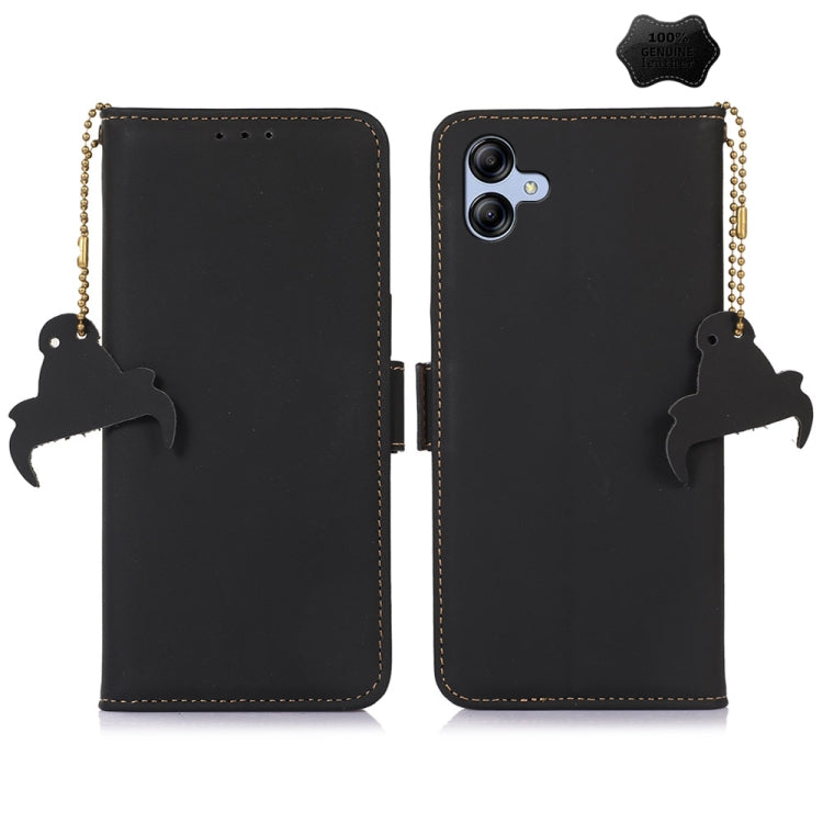 For Samsung Galaxy A05 Genuine Leather Magnetic RFID Leather Phone Case(Black) - Galaxy Phone Cases by buy2fix | Online Shopping UK | buy2fix