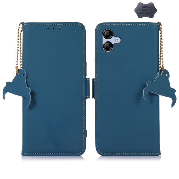 For Samsung Galaxy A05 Genuine Leather Magnetic RFID Leather Phone Case(Blue) - Galaxy Phone Cases by buy2fix | Online Shopping UK | buy2fix