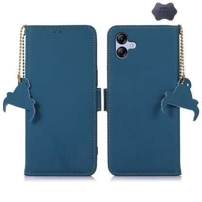 For Samsung Galaxy A05 Genuine Leather Magnetic RFID Leather Phone Case(Blue) - Galaxy Phone Cases by buy2fix | Online Shopping UK | buy2fix