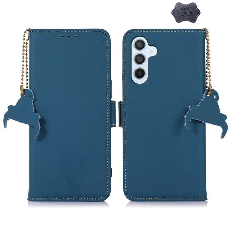 For Samsung Galaxy A05s Genuine Leather Magnetic RFID Leather Phone Case(Blue) - Galaxy Phone Cases by buy2fix | Online Shopping UK | buy2fix