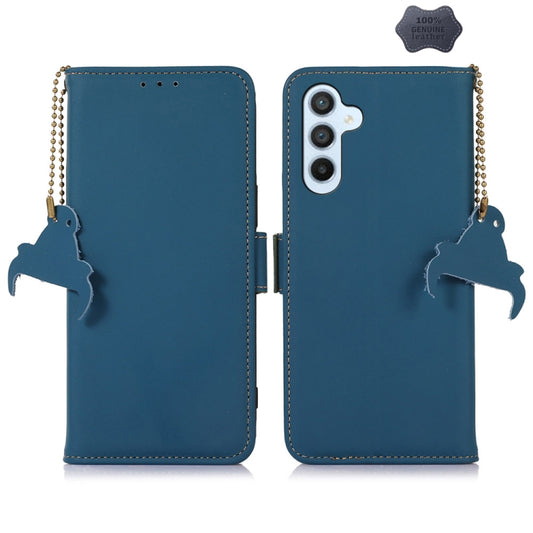 For Samsung Galaxy A05s Genuine Leather Magnetic RFID Leather Phone Case(Blue) - Galaxy Phone Cases by buy2fix | Online Shopping UK | buy2fix