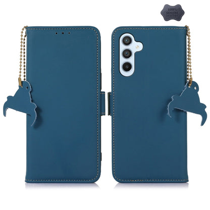 For Samsung Galaxy A15 Genuine Leather Magnetic RFID Leather Phone Case(Blue) - Galaxy Phone Cases by buy2fix | Online Shopping UK | buy2fix
