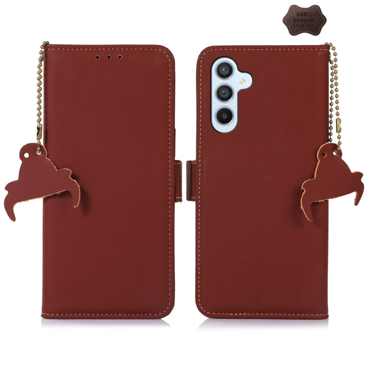 For Samsung Galaxy A15 Genuine Leather Magnetic RFID Leather Phone Case(Coffee) - Galaxy Phone Cases by buy2fix | Online Shopping UK | buy2fix