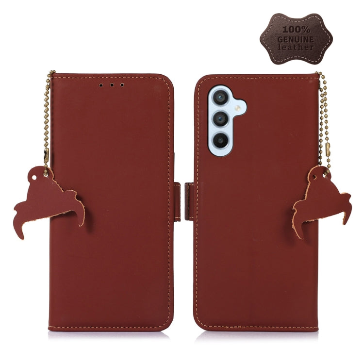 For Samsung Galaxy S24 5G Genuine Leather Magnetic RFID Leather Phone Case(Coffee) - Galaxy S24 5G Cases by buy2fix | Online Shopping UK | buy2fix