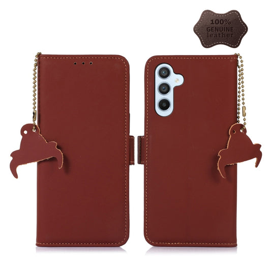 For Samsung Galaxy S24 5G Genuine Leather Magnetic RFID Leather Phone Case(Coffee) - Galaxy S24 5G Cases by buy2fix | Online Shopping UK | buy2fix