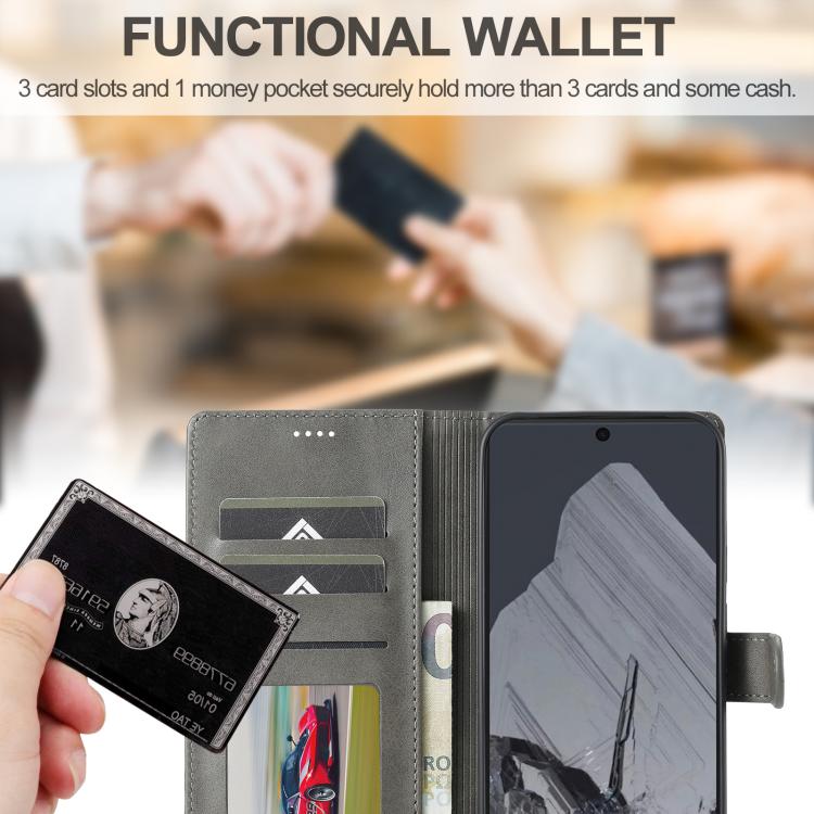 For Google Pixel 10 Pro XL LC.IMEEKE Calf Texture Flip Leather Phone Case(Grey) - Google Cases by LC.IMEEKE | Online Shopping UK | buy2fix