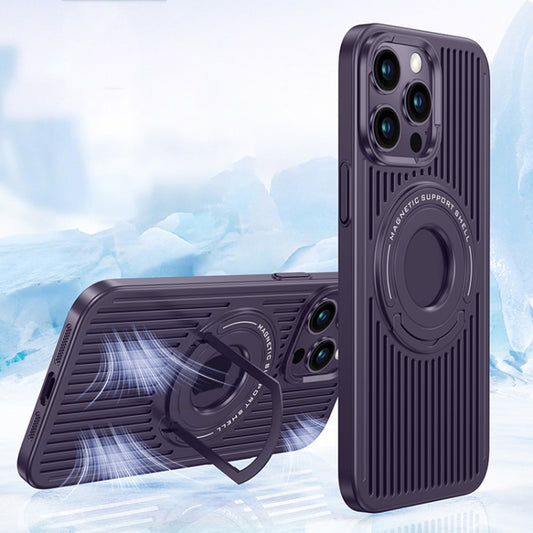 For iPhone 12 Cooling MagSafe Magnetic Ring Holder Phone Case(Purple) by buy2fix