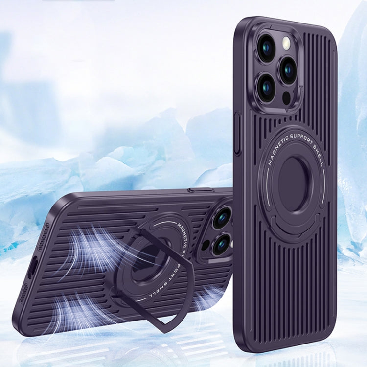 For iPhone 12 Pro Cooling MagSafe Magnetic Ring Holder Phone Case(Purple) by buy2fix