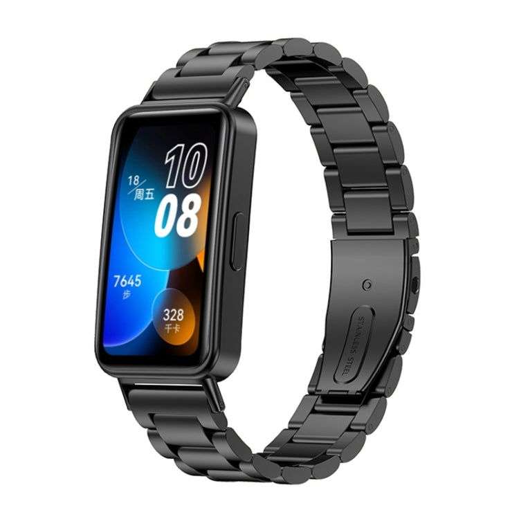 For Huawei Band 8 16mm Three Strains Metal Replacement Watch Band(Black) by buy2fix