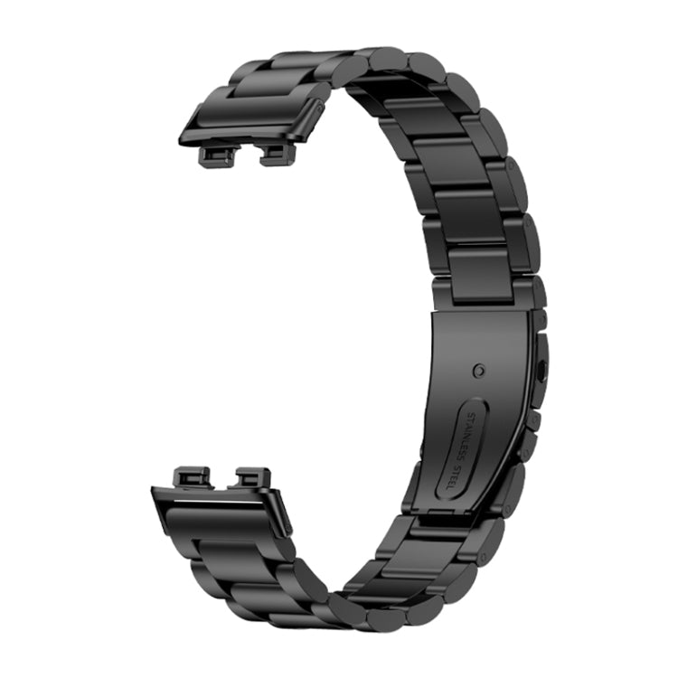 For Huawei Band 8 16mm Three Strains Metal Replacement Watch Band(Black) by buy2fix