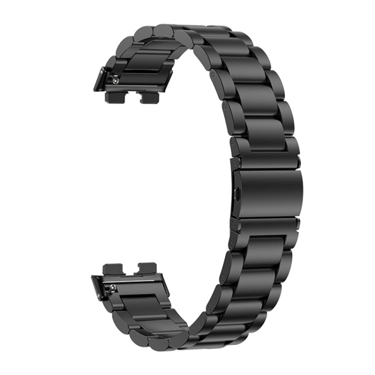 For Huawei Band 8 16mm Three Strains Metal Replacement Watch Band(Black) by buy2fix