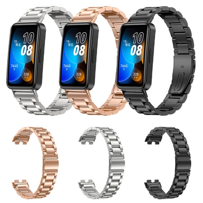 For Huawei Band 8 16mm Three Strains Metal Replacement Watch Band(Black) by buy2fix