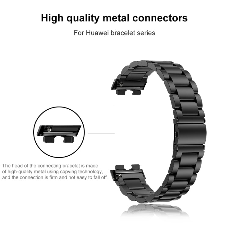For Huawei Band 8 16mm Three Strains Metal Replacement Watch Band(Black) by buy2fix
