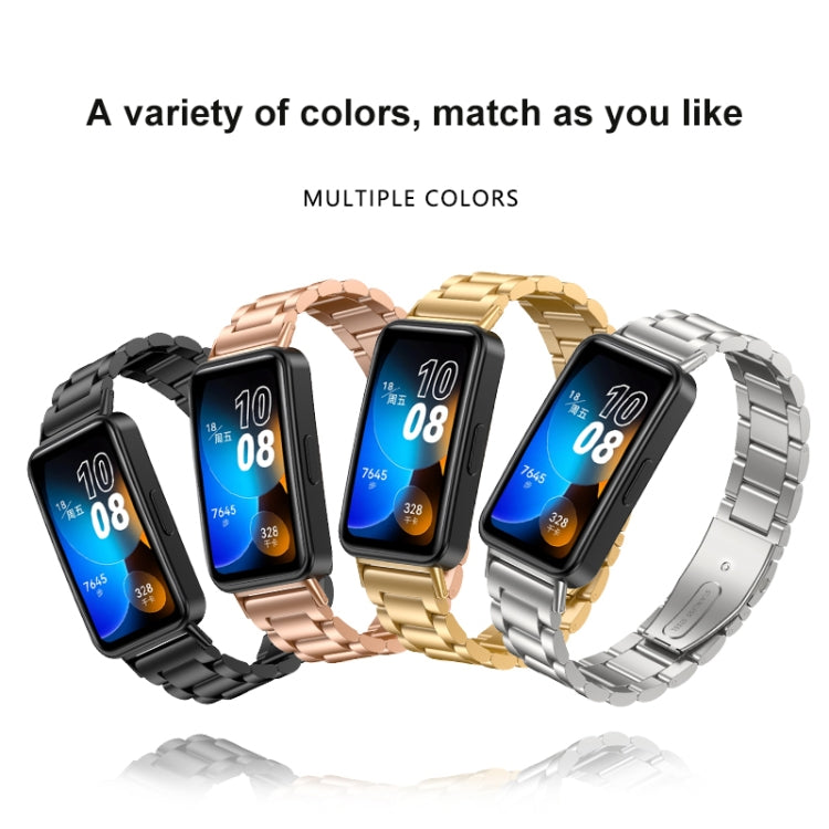 For Huawei Band 8 16mm Three Strains Metal Replacement Watch Band(Black) by buy2fix