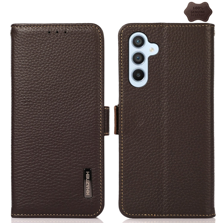 For Samsung Galaxy M54 5G KHAZNEH Side-Magnetic Litchi Genuine Leather RFID Phone Case(Brown) - Galaxy Phone Cases by buy2fix | Online Shopping UK | buy2fix