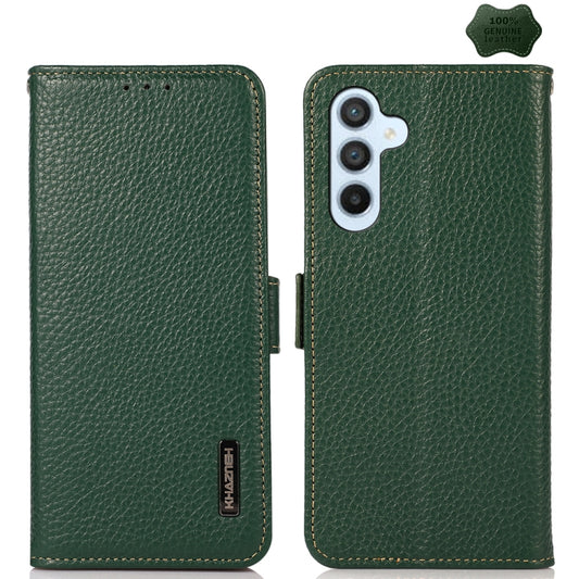For Samsung Galaxy M54 5G KHAZNEH Side-Magnetic Litchi Genuine Leather RFID Phone Case(Green) - Galaxy Phone Cases by buy2fix | Online Shopping UK | buy2fix